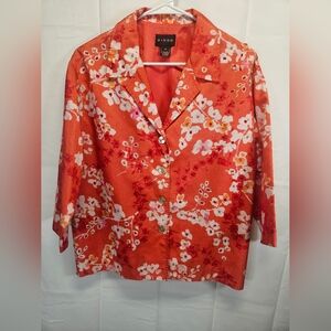Virgo Vibrant Tangerine Floral Beaded Blouse NWOT Sz M